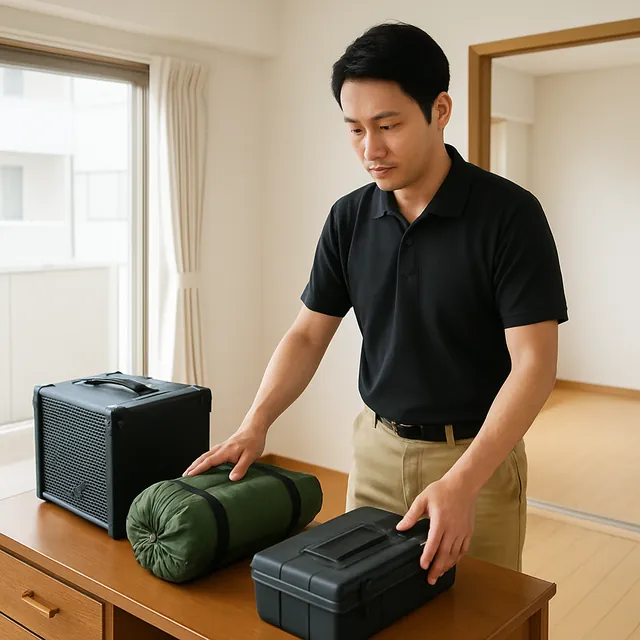 横須賀市でデスク・アンプ・アウトドア用品を確認する出張買取の事例イメージ