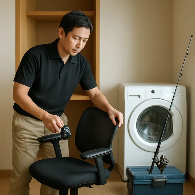 横須賀市でオフィスチェア・ドラム式洗濯機・釣具を確認する出張買取＋家片付けの事例イメージ