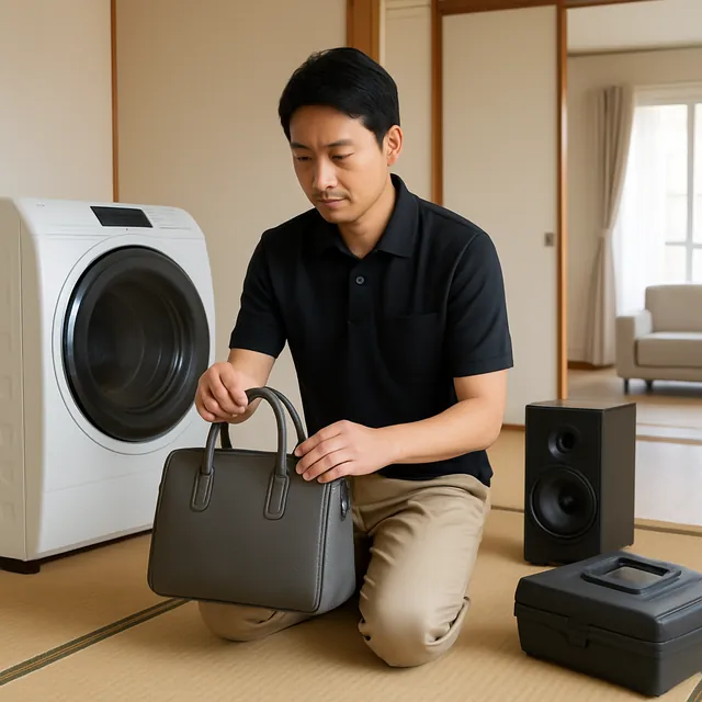 横須賀市でドラム式洗濯機・スピーカー・ブランドバッグを確認する出張買取＋家片付けの事例イメージ