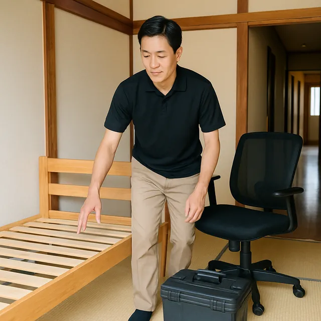 横須賀市でベッドフレーム・オフィスチェア・工具箱を確認する出張買取＋不用品回収の事例イメージ
