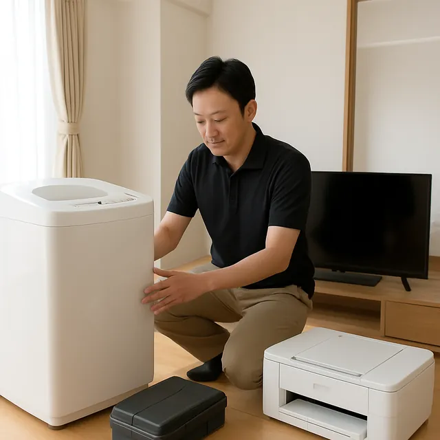 吉川市で縦型洗濯機・有機ELテレビ・プリンターを確認する出張買取＋遺品整理の事例イメージ