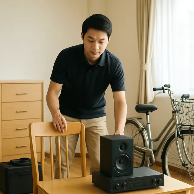 吉川市でダイニングチェア・アンプ・自転車を確認する出張買取＋遺品整理の事例イメージ