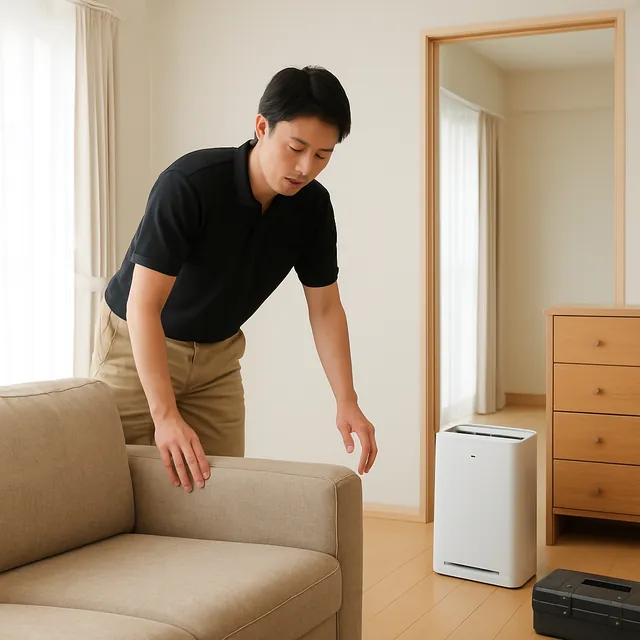 吉川市で3人掛けソファ・チェスト・空気清浄機を確認する出張買取＋不用品回収の事例イメージ