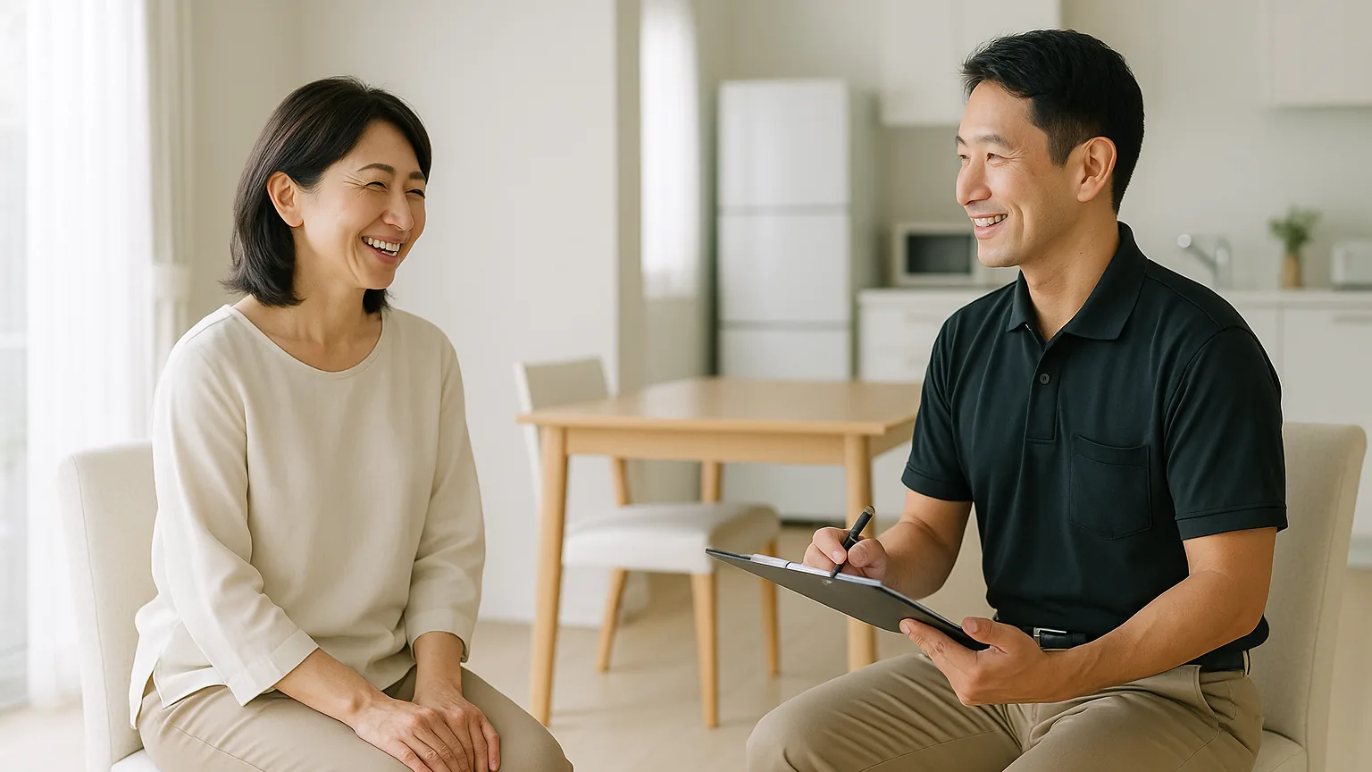 査定を終えて安心した表情のお客様(イメージ)