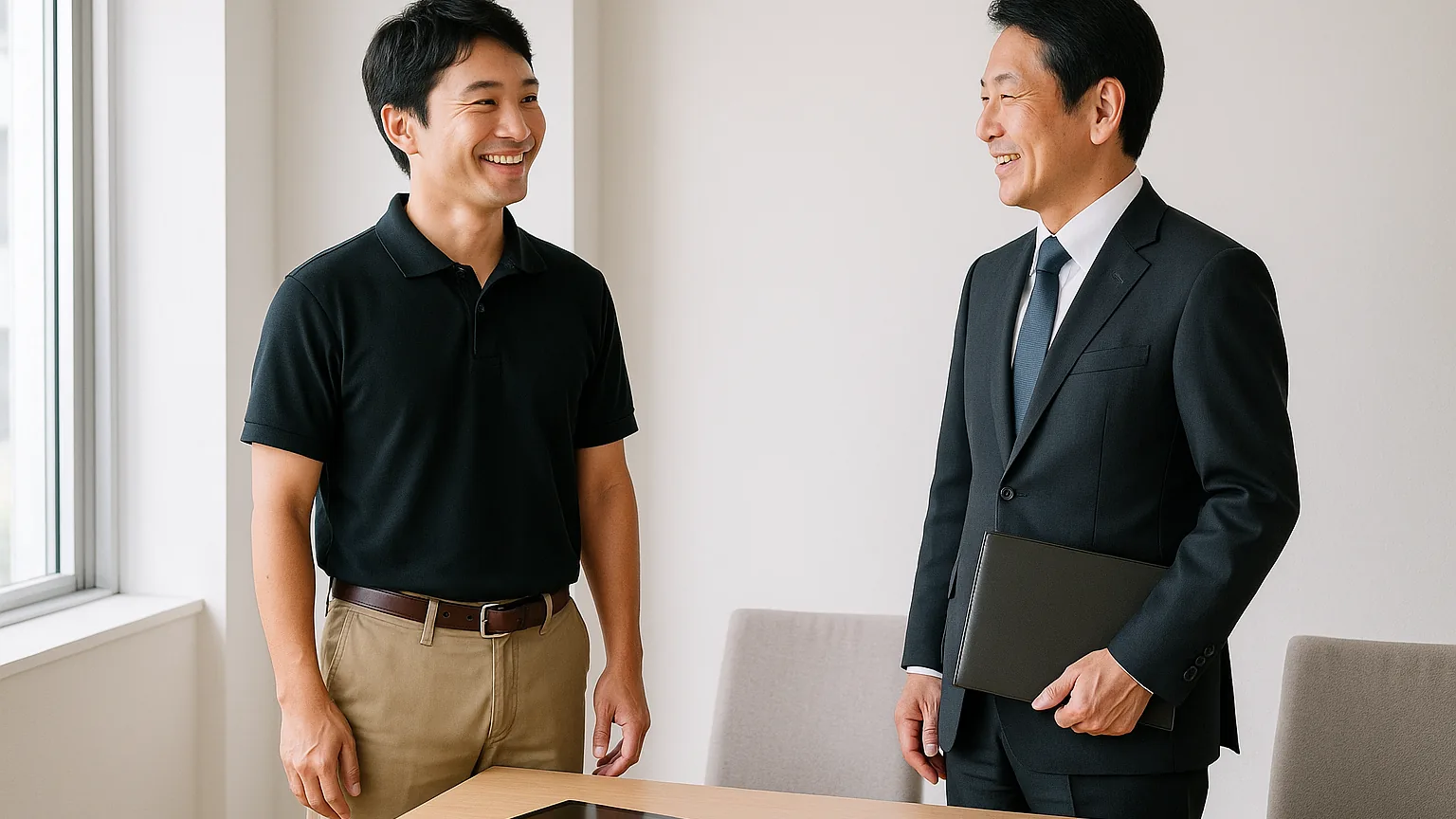 打ち合わせを終えた担当者同士(イメージ)