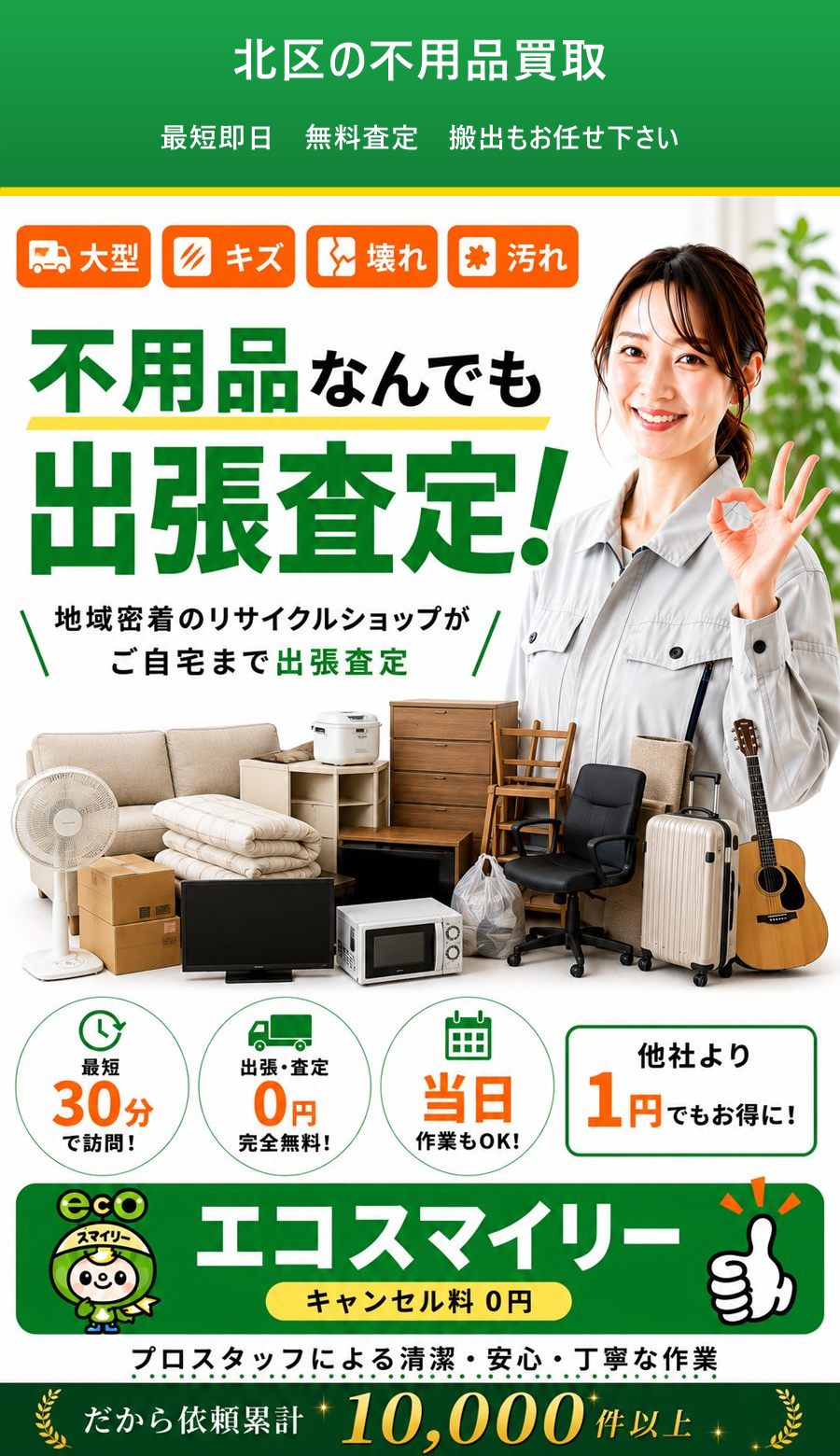 北区の不用品買取。出張対応・最短即日・出張見積り無料。