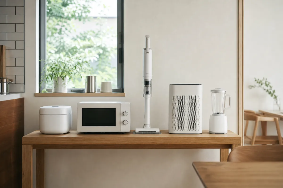 リビングに並んだ家具・家電と段ボール箱の様子のイメージ