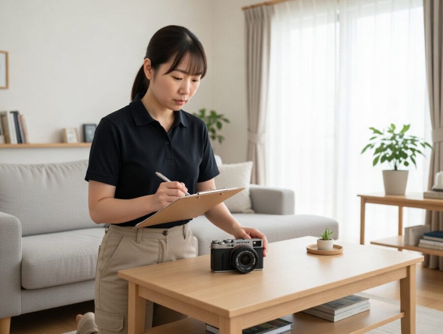 {商品名}を出張査定しているスタッフ