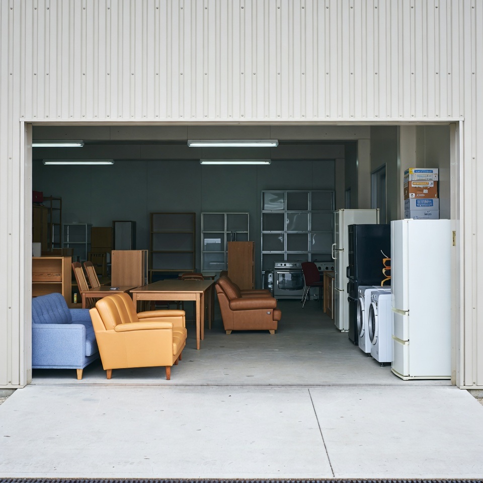 不用品を再販するリユース倉庫の様子