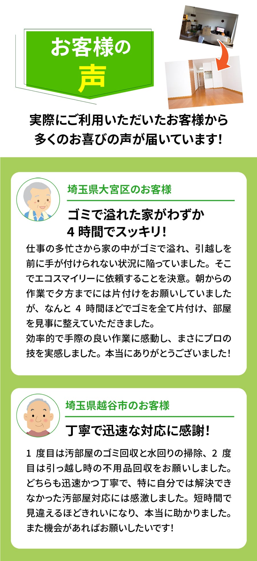 板橋区のゴミ屋敷片付けお客様の声｜丁寧な対応で安心のサービス