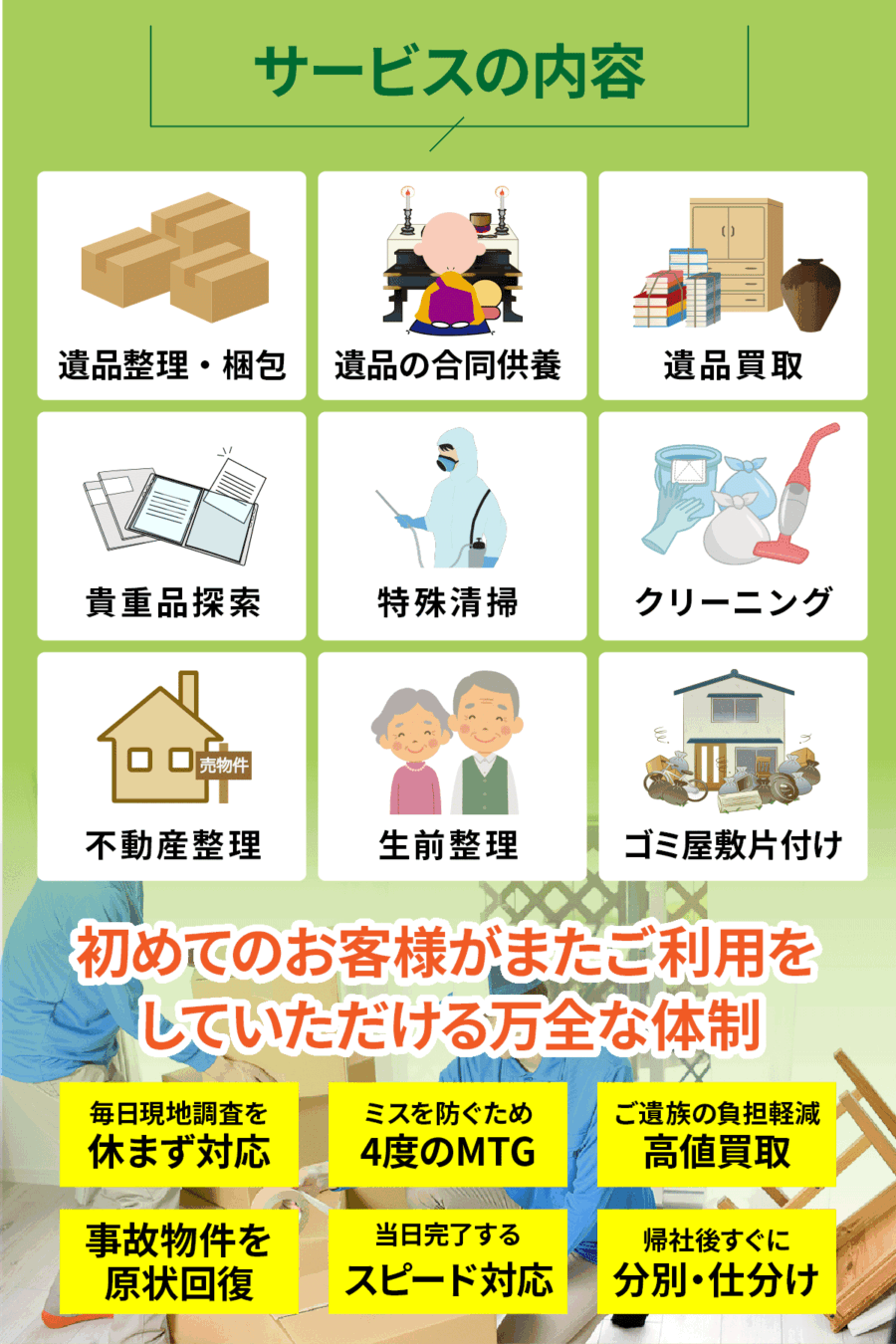 朝霞市の遺品整理サービス内容|遺品整理・合同供養・遺品買取・特殊清掃に対応 朝霞市の遺品整理サービス内容|遺品整理・合同供養・遺品買取・特殊清掃に対応