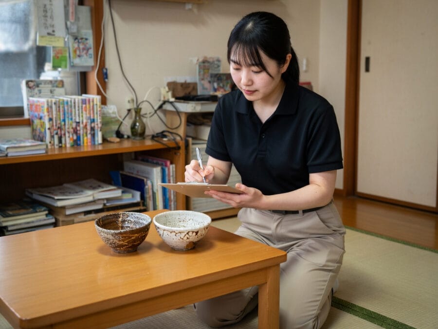 {商品名}を出張査定しているスタッフ