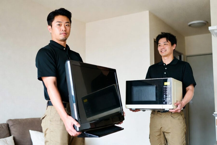 大型冷蔵庫の搬出作業風景