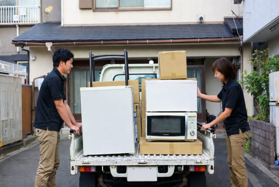 軽トラックに家具をまとめて積み込む積み放題プランの作業風景