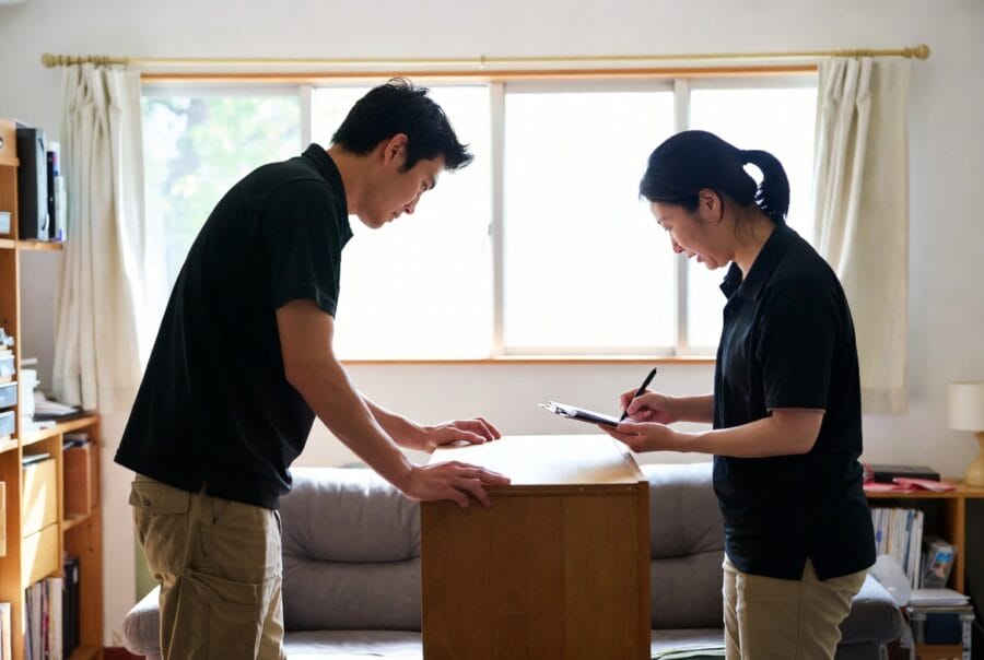 出張費と査定費が無料で家具を査定するリサイクルショップ エコスマイリーのスタッフ